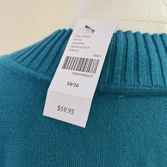 Lane Bryant Woman's V-Neck Sweater Size 14/16 Aqua Colorful Minimalist NWT - Picture 7 of 9